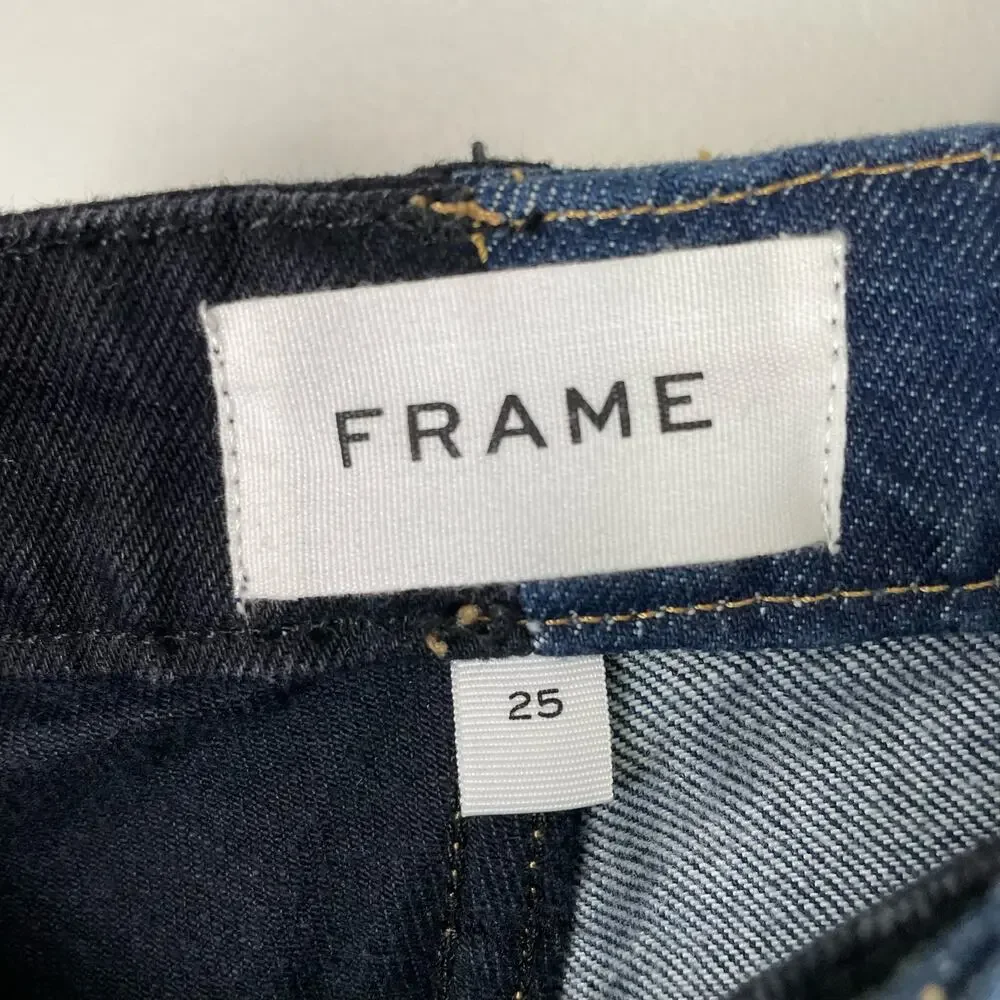 Frame NWT Le Jane High Rise Straight Leg Two Tone Colorblock Jeans Dell Noir 25